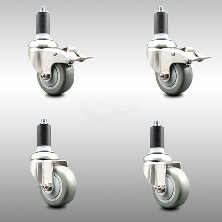Service Caster 3.5 Inch 316SS Gray Polyurethane Swivel 1-1/4 Inch Stem Caster Lock Brake, 2PK SCC-SS316TTLEX20S3514-PPUB-2-S-2-114